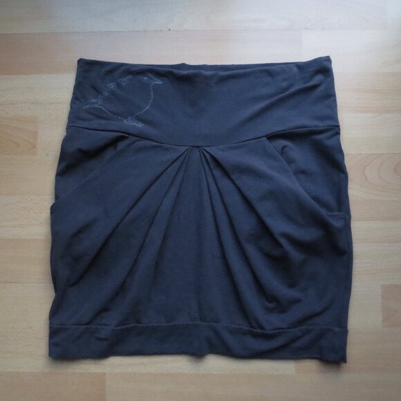 DELISTING SOON - Grob Grey Indie Designer Gathered Mini Skirt with Bird Design - Picture 1 of 5